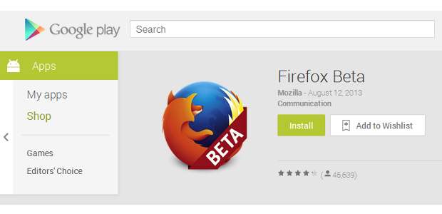 Firefox beta for Android