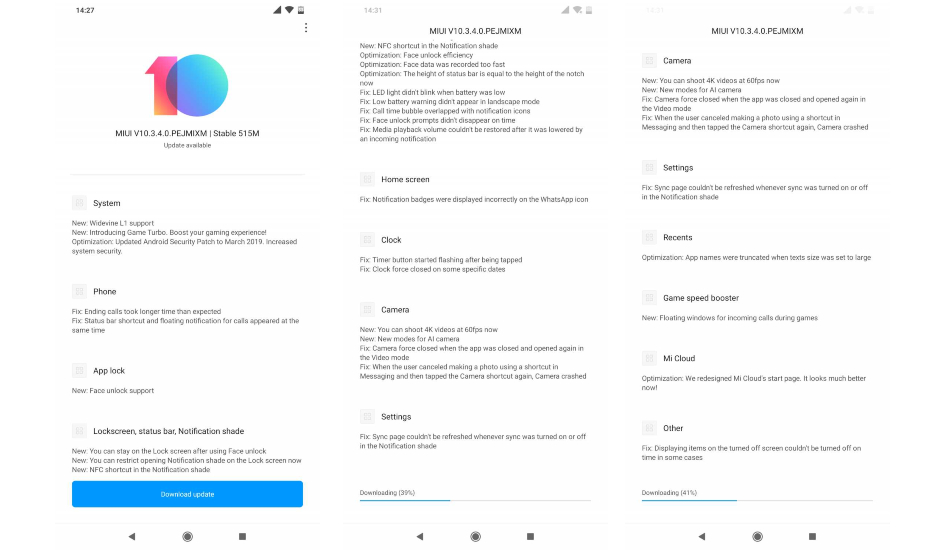 Xiaomi Poco F1 MIUI 10.3.4.0 stable update