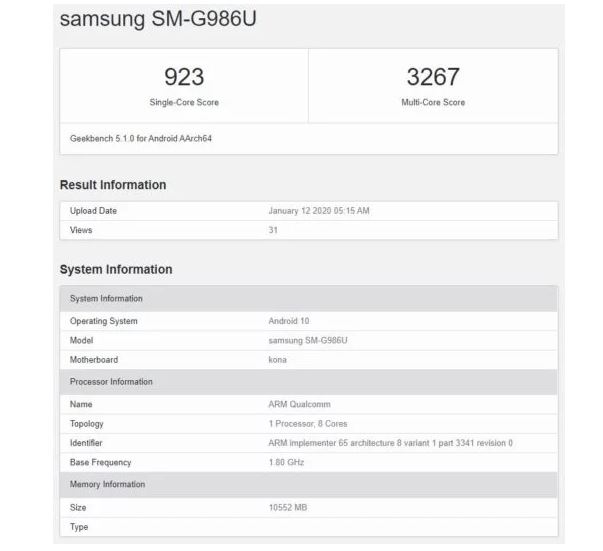 galaxy s20 geekbench 5