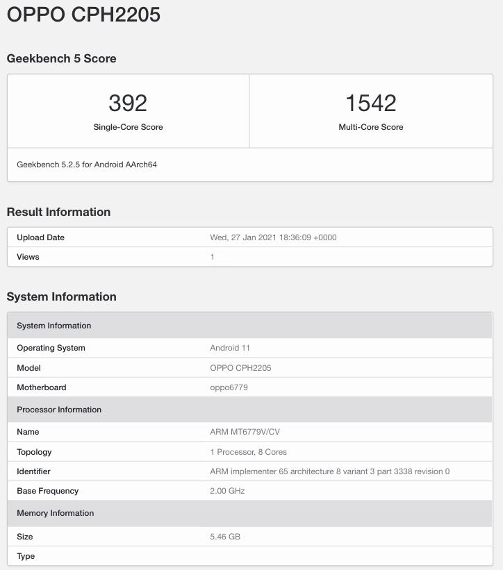 Oppo geekbench 