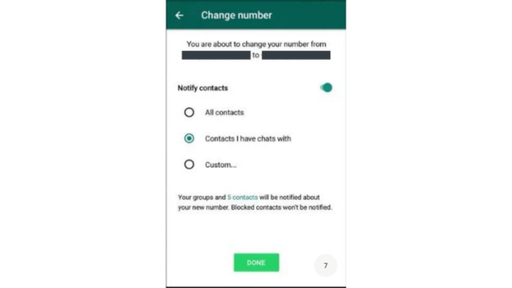 Change number notification in WhatsApp