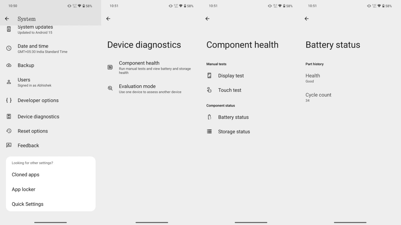 Nothing OS 3.0 device diagnostics