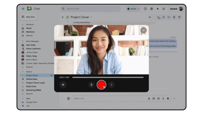 Video messages on Google Chat