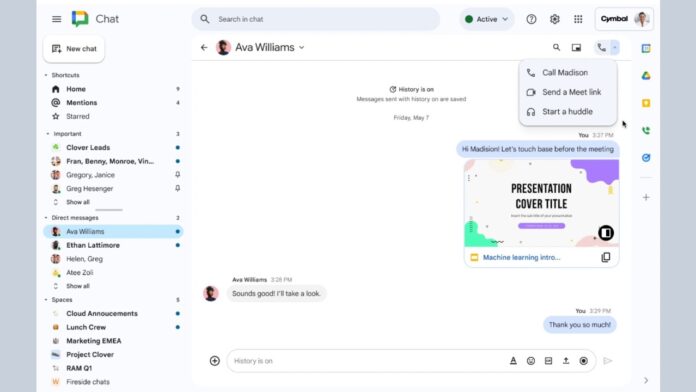 Audio huddles in Google Chat