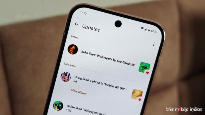 Updates page in Google Photos