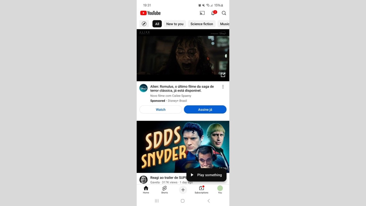 Play something button in youtube app