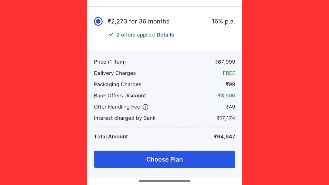 Dark pattern on Flipkart app for EMI purchases 