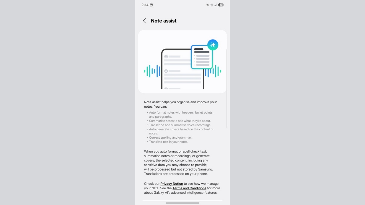 Galaxy AI Notes Assist