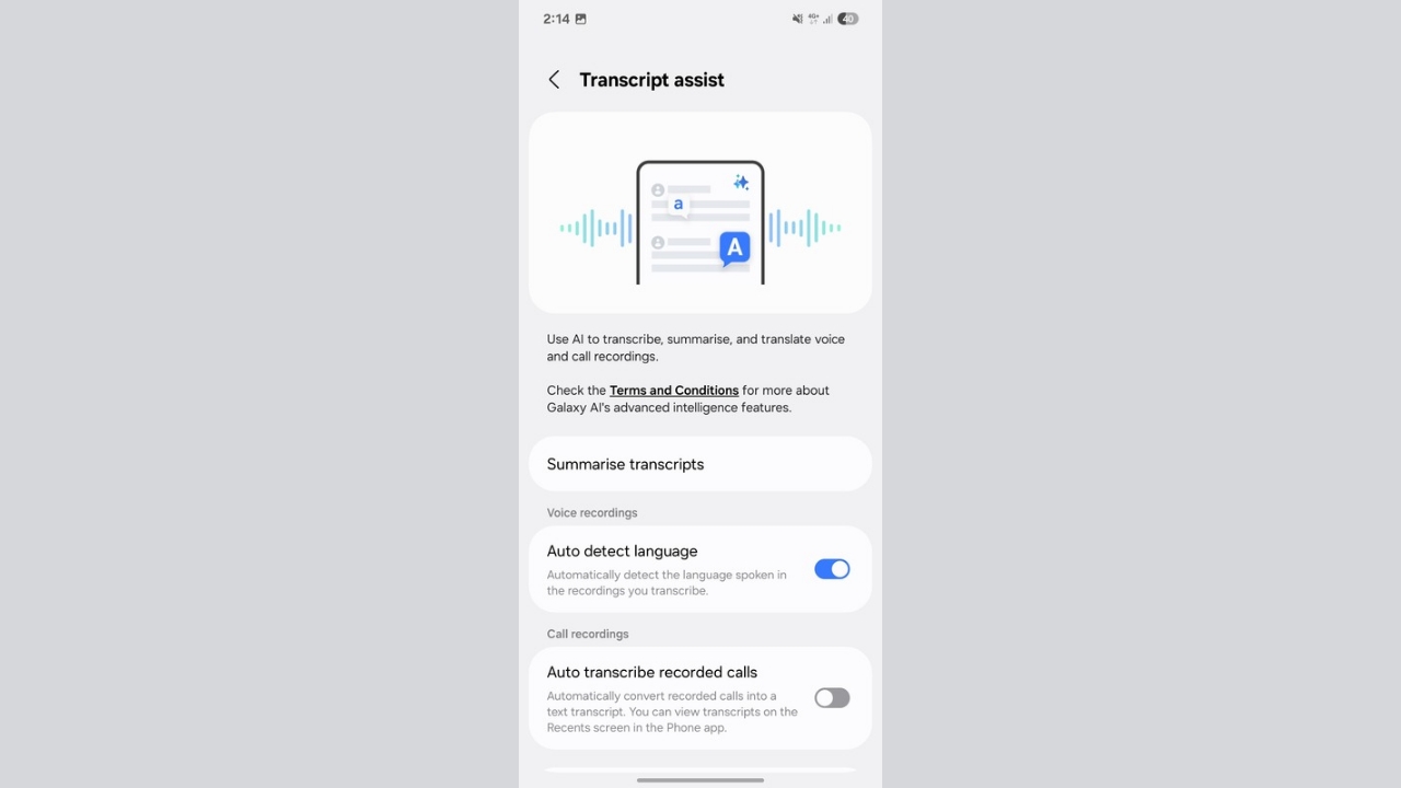 Galaxy AI transcript assist