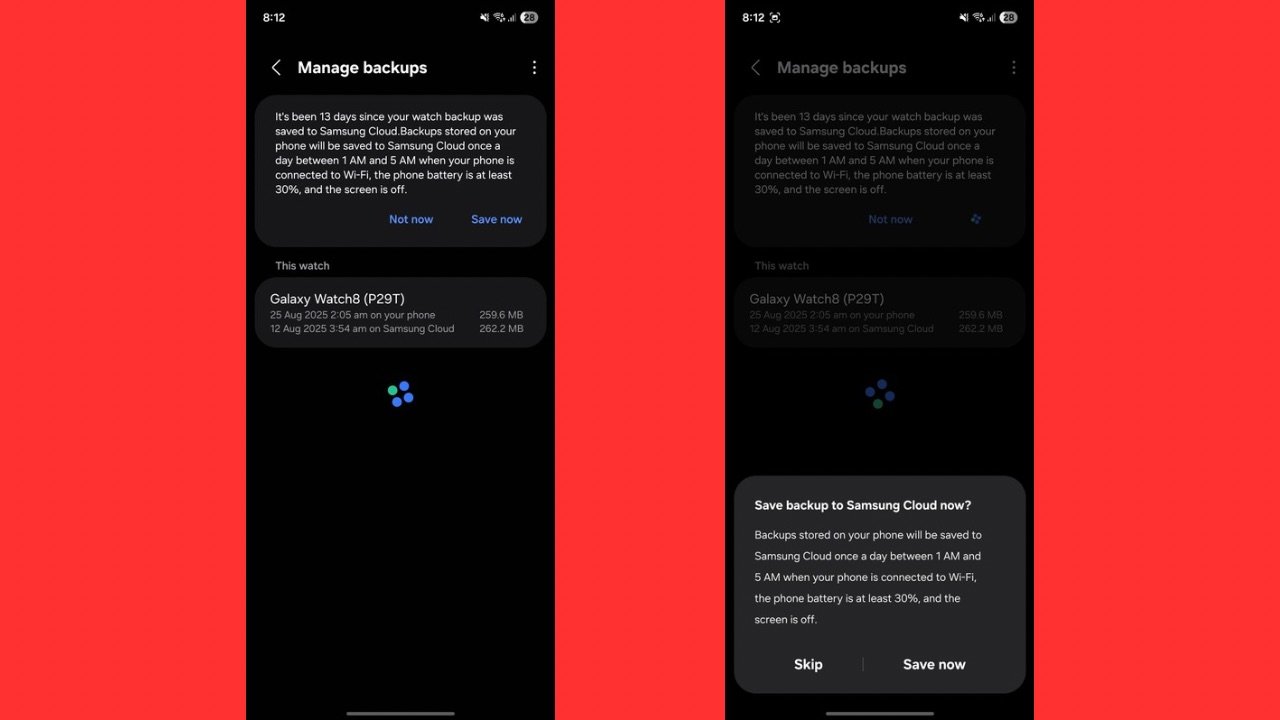 Samsung Galaxy Watch 8 Backup Issue