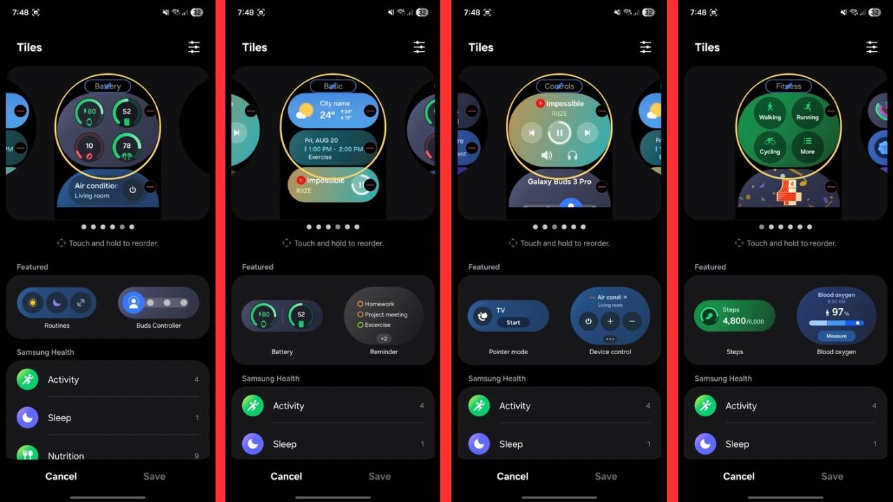 Samsung Galaxy Watch 8 Tile customisation